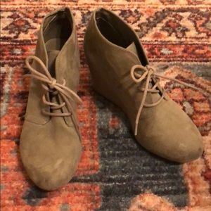 Tan wedge booties